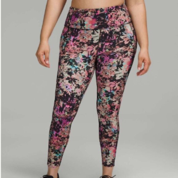 Lululemon Fast and Free High-Rise Tight 25" Stencil Blossom Red Multi Size 6 - Picture 1 of 13